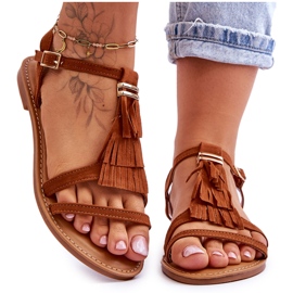 Sandálias femininas planas de camurça Boho Brown Lucami marrom