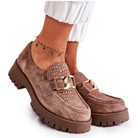 Lemar Sapatos marrons claros de camurça feminina com um ornamento marrom