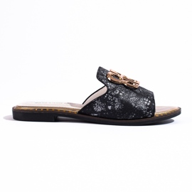 Chinelos rosa de mulher com decoração dourada da Shelovet preto