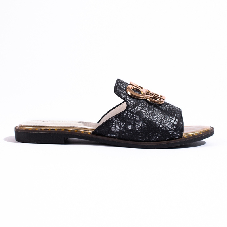 Chinelos rosa de mulher com decoração dourada da Shelovet preto