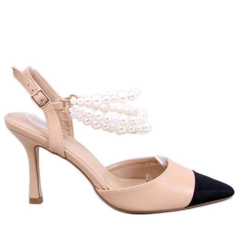 Sapatos de salto aberto com pérolas Harmony Beige bege Sapatos de salto aberto com pérolas Harmony Beige bege