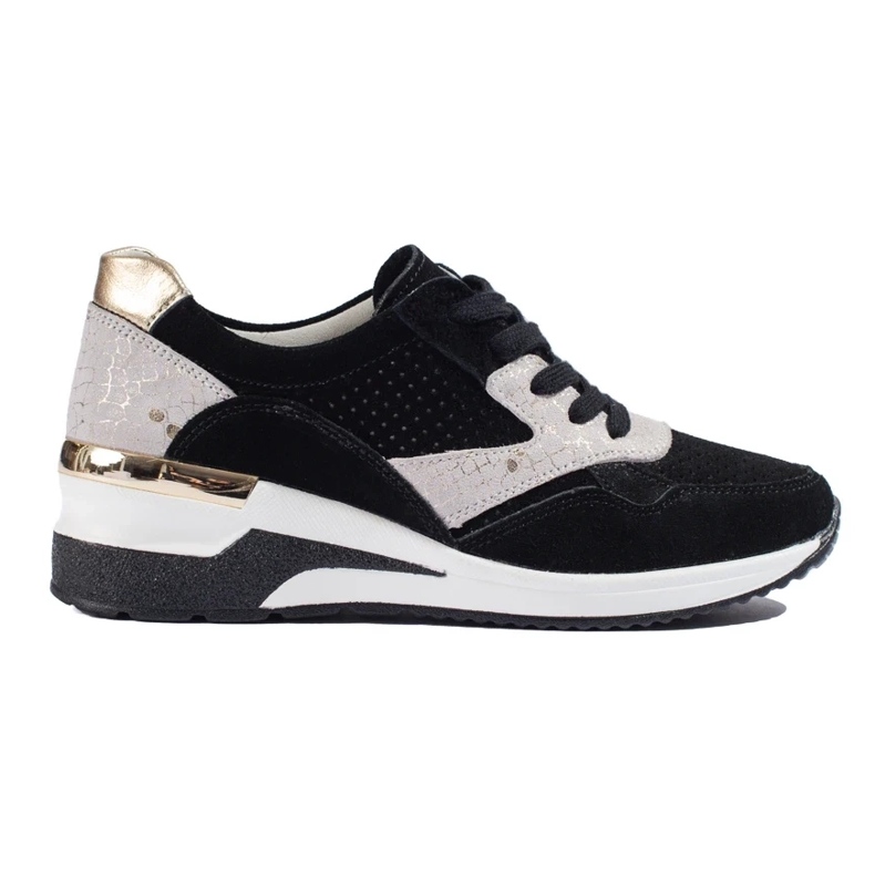 Tênis de cunha de couro preto Shelovet