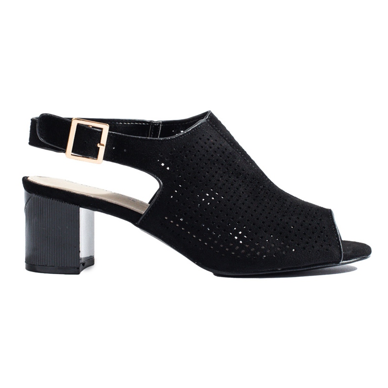 Sandálias de tacão de camurça pretas vazadas de mulher Shelovet preto