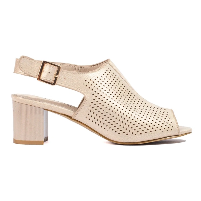 Sandálias de tacão de camurça vazadas para mulher Shelovet gold dourado