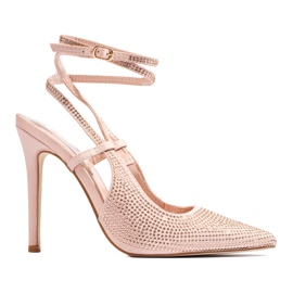 Scarpin bege de salto alto com cristais da Shelovet