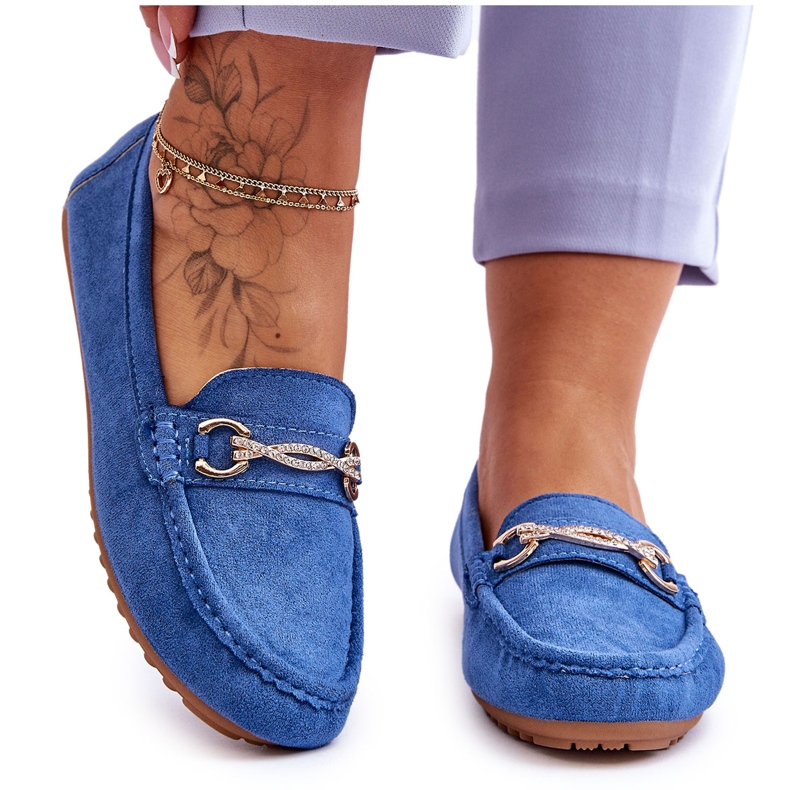 Mocassins Clássicos de Camurça com Enfeite Azul Amera