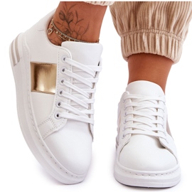 Tênis esportivo clássico branco e dourado Follow Me