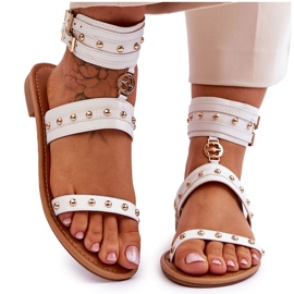 FI1 Sandálias femininas exclusivas com tachas Selina brancas branco