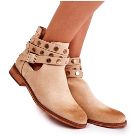 WS1 Botas femininas com jatos em salto plano Bege Larino