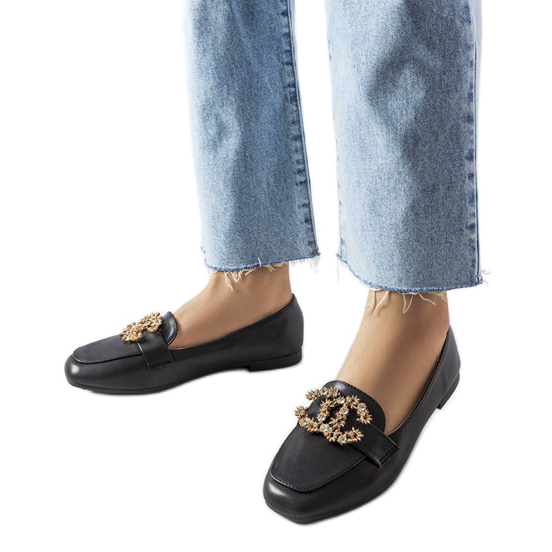 Mocassins pretos com strass Neuer