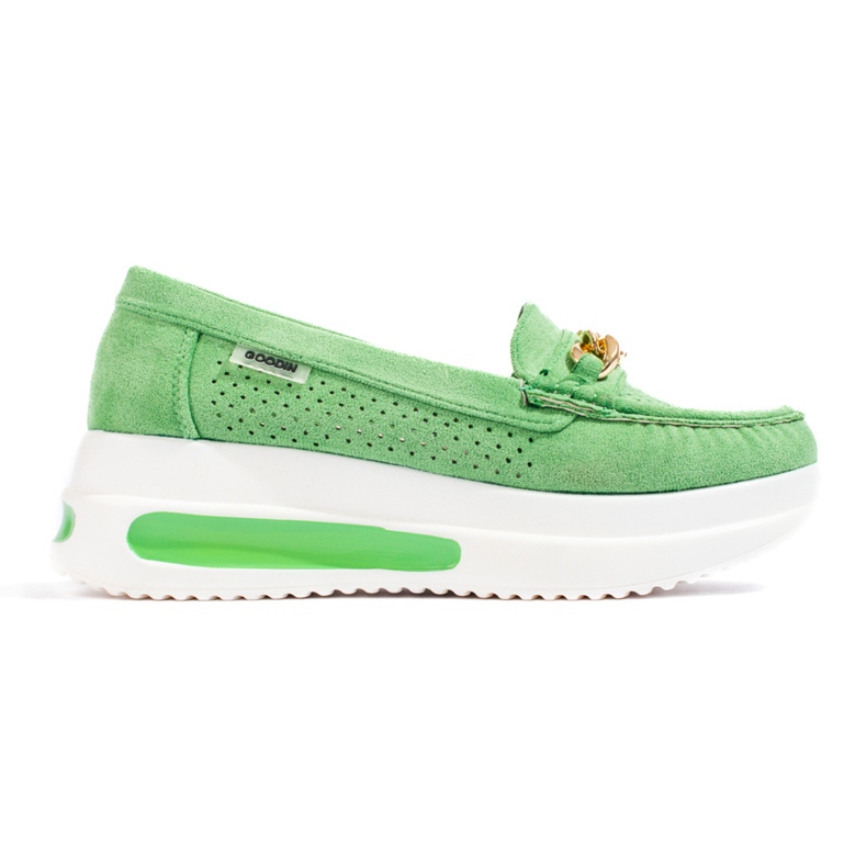 Mocassins Shelovet verdes de mulher na plataforma