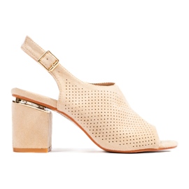 Sandália salto alto de camurça bege, Vinceza