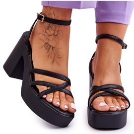 FS1 Sandálias elegantes pretas de salto alto Shemira com tiras preto FS1 Sandálias elegantes pretas de salto alto Shemira com tiras preto