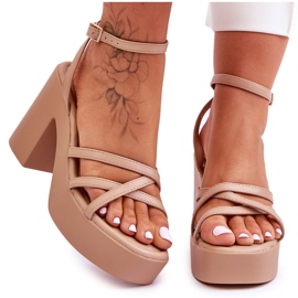 FS1 Sandálias de salto da moda com listras Shemira bege FS1 Sandálias de salto da moda com listras Shemira bege