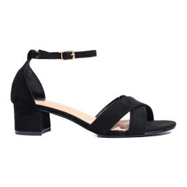 Sandália preta elegante de salto baixo de camurça, Shelovet preto