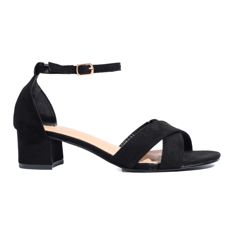 Sandália preta elegante de salto baixo de camurça, Shelovet preto