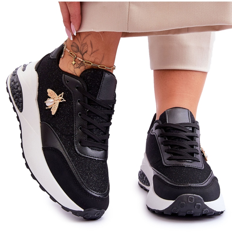 PS1 Sapatos esportivos brilhantes com decoração de séneca preta preto