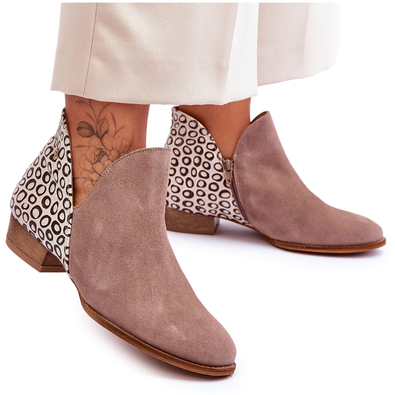 Botas de couro Maciejka com manchas 04091-55 bege escuro