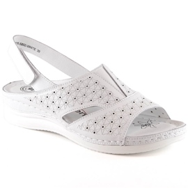 Sandálias femininas confortáveis ​​em couro com velcro, branco eVento 5850