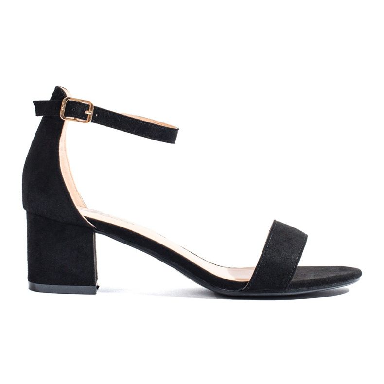 Sandália salto baixo de camurça preta, Shelovet preto