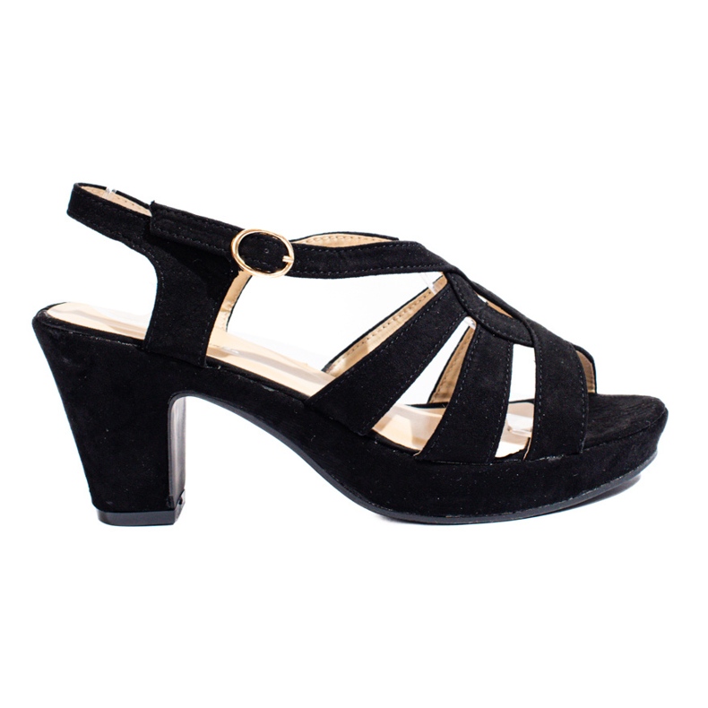 Sandálias de tacão de camurça pretas de mulher, Shelovet preto