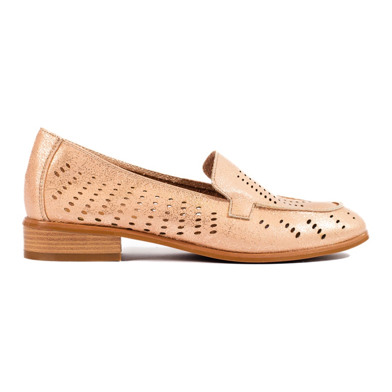 SHELOVET Sapatos femininos bordados dourados Potocki bege