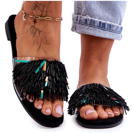 Chinelos femininos com decorações da moda S.Barski KV-576-4 preto incolor Chinelos femininos com decorações da moda S.Barski KV-576-4 preto incolor