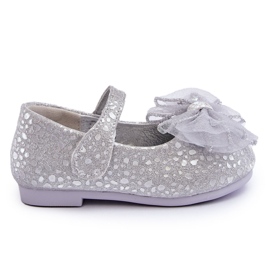Bailarinas Infantis Com Laço E Velcro Glitter Cinza Prateado Elisa prata