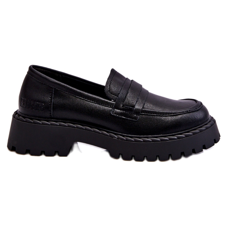 Mocassins femininos Big Star sapatos de couro LL274458 preto
