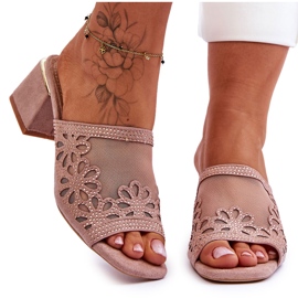 S.Barski Salto feminino com malha e zircões S. Barski KV-612-1 bege