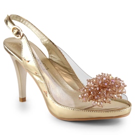 Sandálias pins transparentes com contas Sabatina douradas dourado