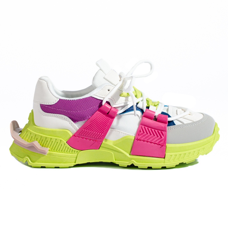 Tênis multicoloridos femininos em sola grossa Shelovet branco