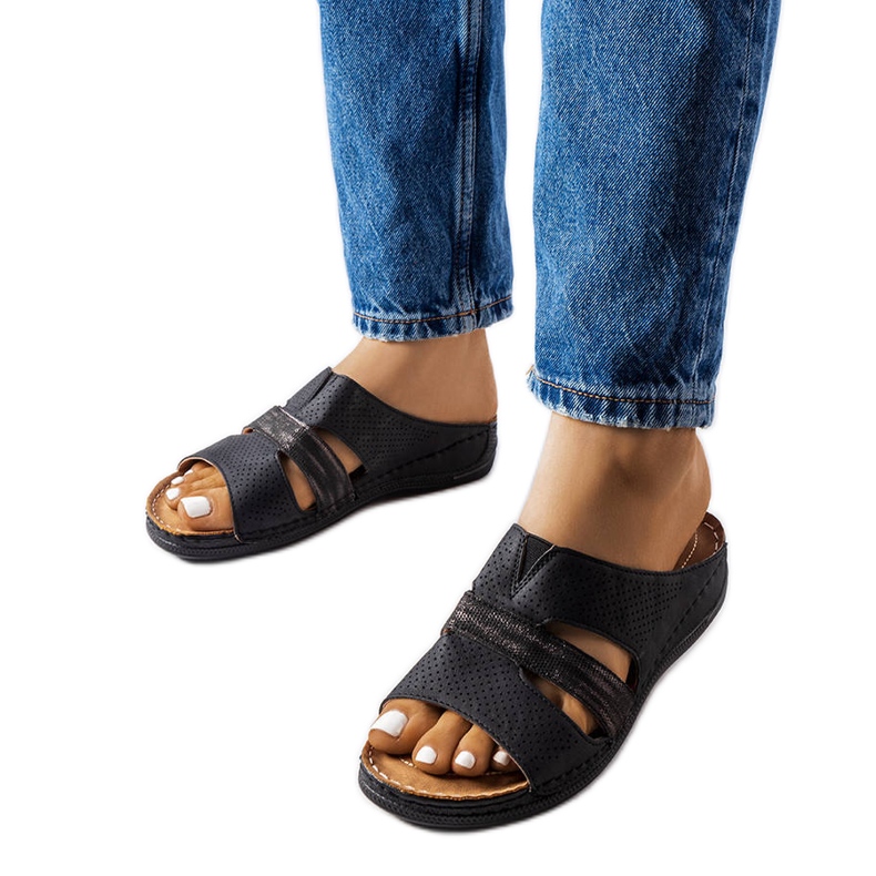 Chinelos de cunha preto claro, Olivia.