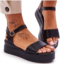 Sandálias de cunha de couro confortáveis ​​pretas tifena preto