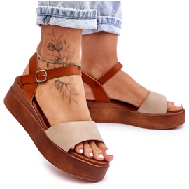 Sandálias de cunha de couro confortáveis ​​bege-marrom Tifena