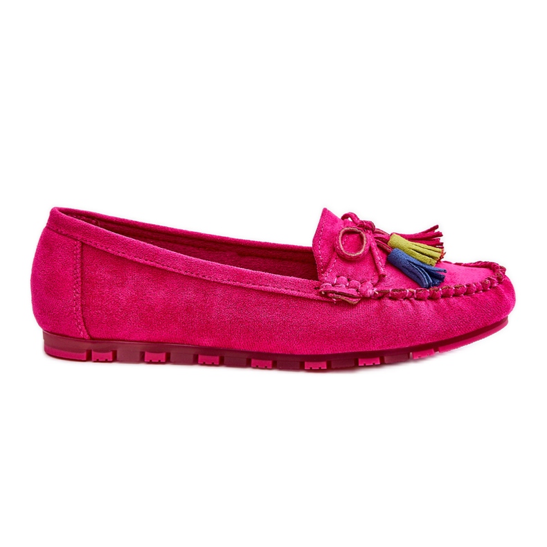PS1 Mocassim de camurça com laço e franjas fúcsia Dorine rosa