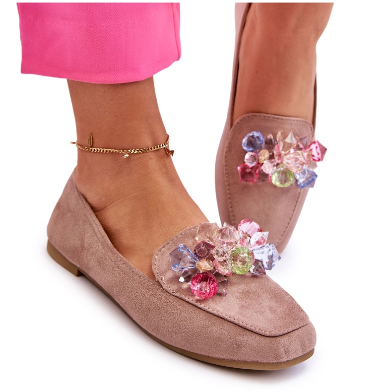 PS1 Mocassim de camurça com cristais decorativos bege escuro Arvilla