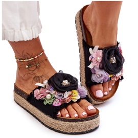 Chinelos Material Com Flores Preto Nessa