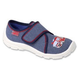 Chinelos infantis Befado 974X519 aplicação caminhão de bombeiros azul