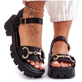 Sandálias femininas de couro Emori com aplicações de couro Emori preto Sandálias femininas de couro Emori com aplicações de couro Emori preto