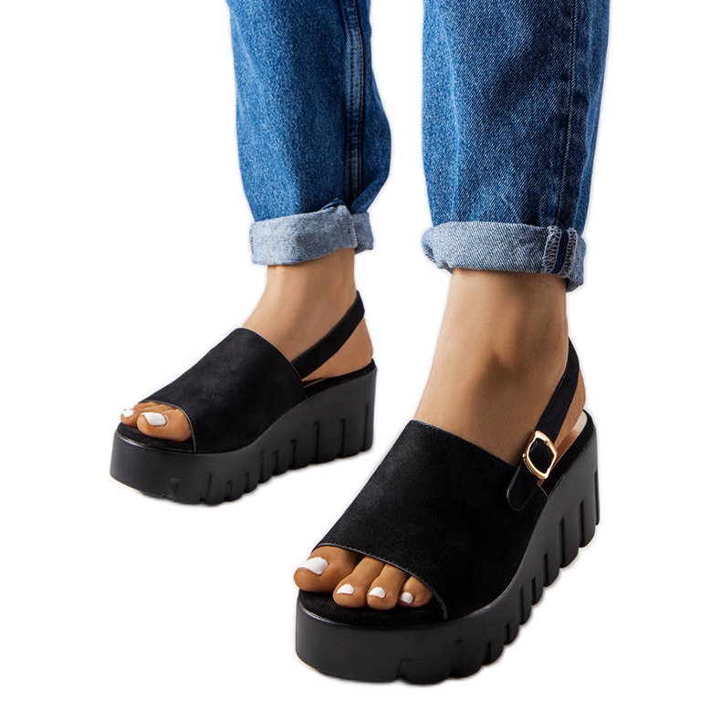 Sandálias de cunha pretas de mulher Berfin preto