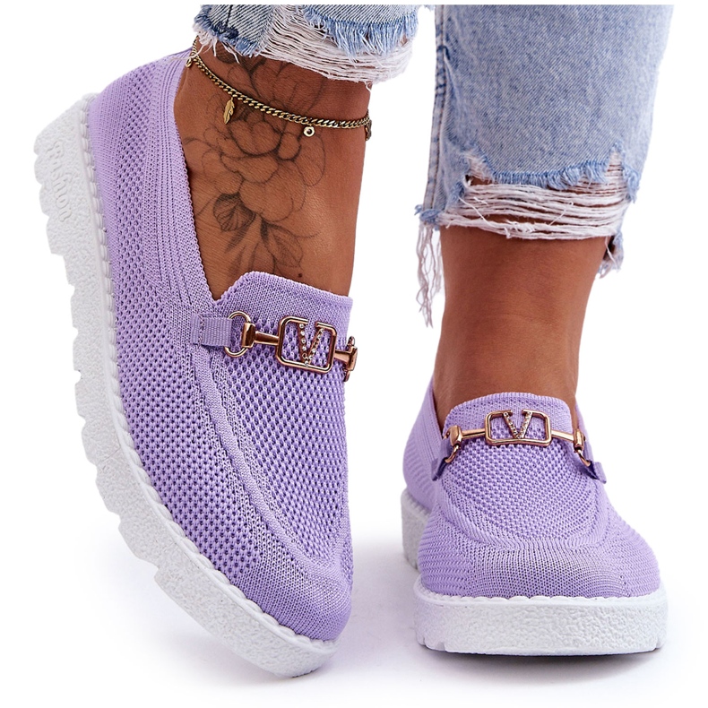 PM1 Tênis feminino sem cadarço com enfeites roxo Alena tolet