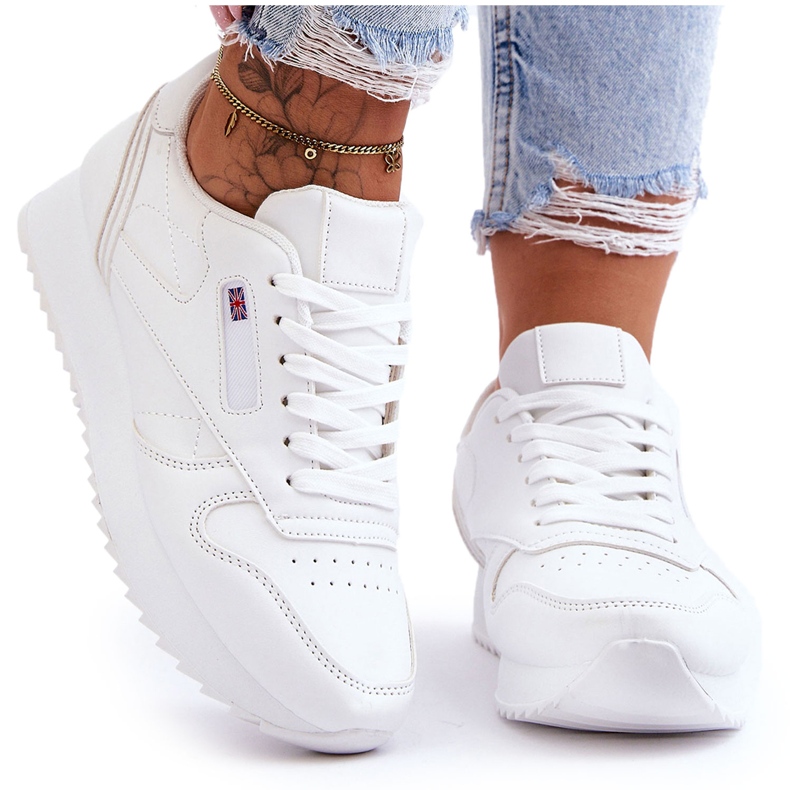 PM1 Sapatos esportivos de plataforma de couro Merida branco com cadarço