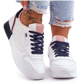 PM1 Tênis esportivo de couro com plataforma branco e azul Merida