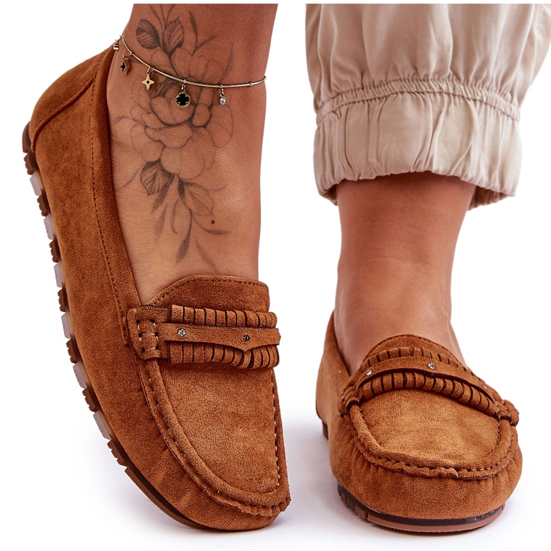 PG1 Mocassins de camurça femininos Camel Clorie castanho