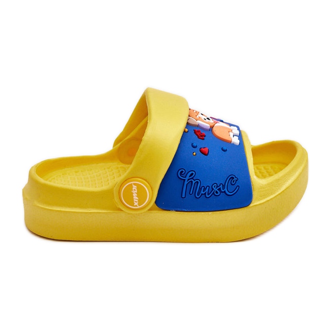 WJ1 Sandália Infantil Leve Chinelo com motivo Cachorro Amarelo Rico