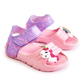 Sandália infantil de espuma leve com velcro rosa Asti