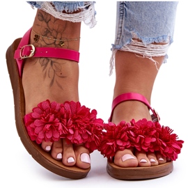 Sandálias femininas com flores de tecido fúcsia Fiori rosa Sandálias femininas com flores de tecido fúcsia Fiori rosa
