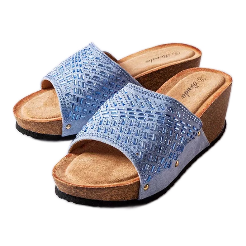 Inna Sandália de cunha com strass azul Guymon Inna Sandália de cunha com strass azul Guymon