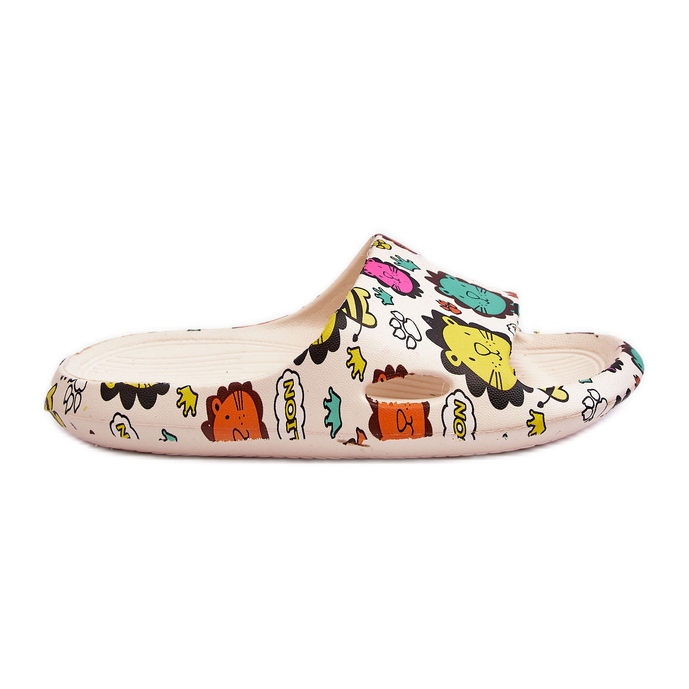 WJ1 Chinelos infantis de espuma leve motivo de leão bege Esther